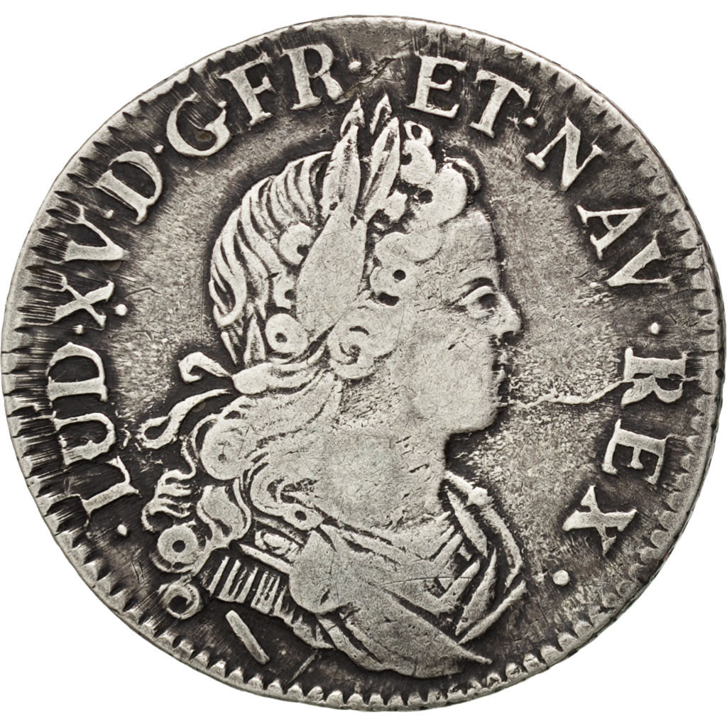 Monnaie, France, Louis XV, 1/4 Écu de France-Navarre, 30 Sols, 1/4 ECU, 1718