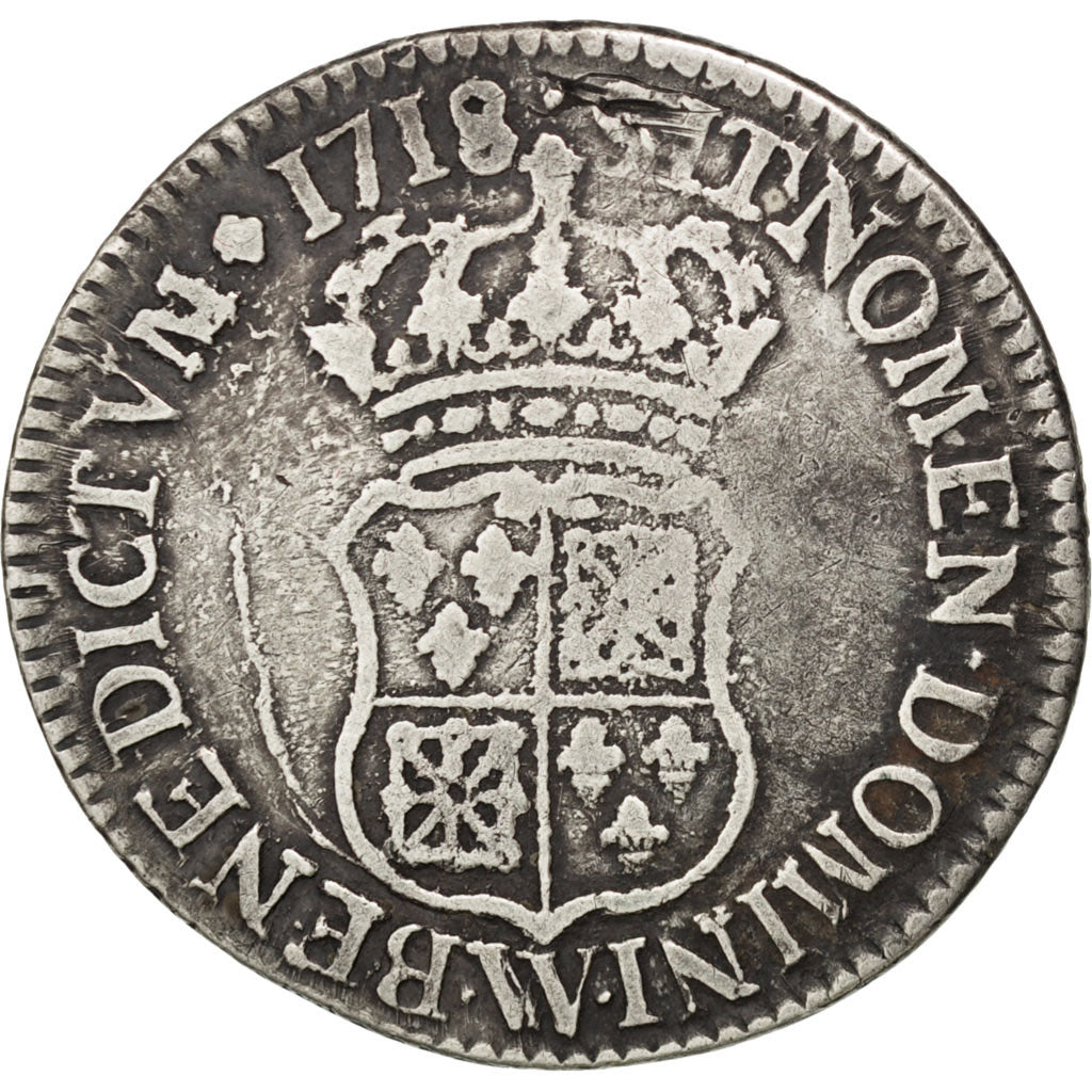 Monnaie, France, Louis XV, 1/4 Écu de France-Navarre, 30 Sols, 1/4 ECU, 1718