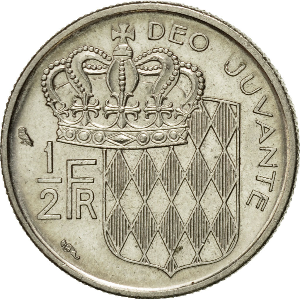 Coin, Monaco, Rainier III, 1/2 Franc, 1965, AU(55-58), Nickel, KM:145