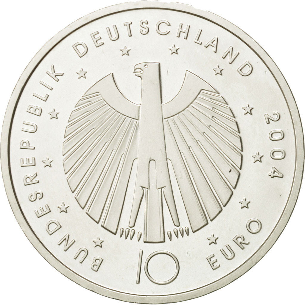 GERMANY - FEDERAL REPUBLIC, 10 Euro, 2004, MS(63), Silver, KM:229