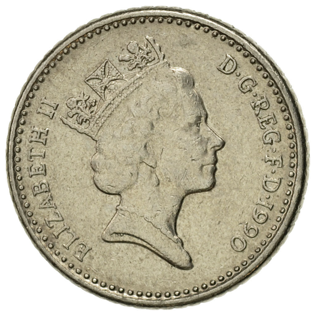Coin, Great Britain, Elizabeth II, 5 Pence, 1990, AU(50-53), Copper-nickel