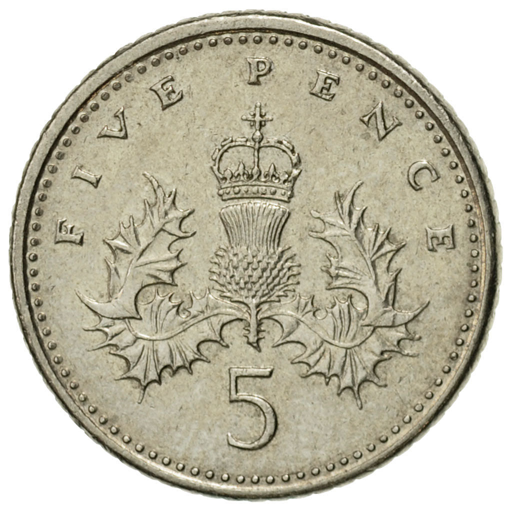 Coin, Great Britain, Elizabeth II, 5 Pence, 1990, AU(50-53), Copper-nickel