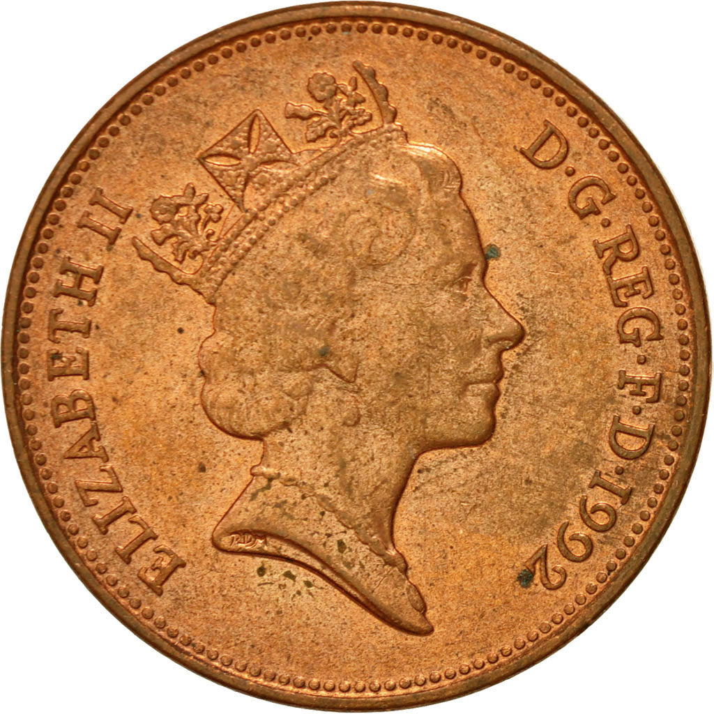Coin, Great Britain, Elizabeth II, 2 Pence, 1992, EF(40-45), Copper Plated