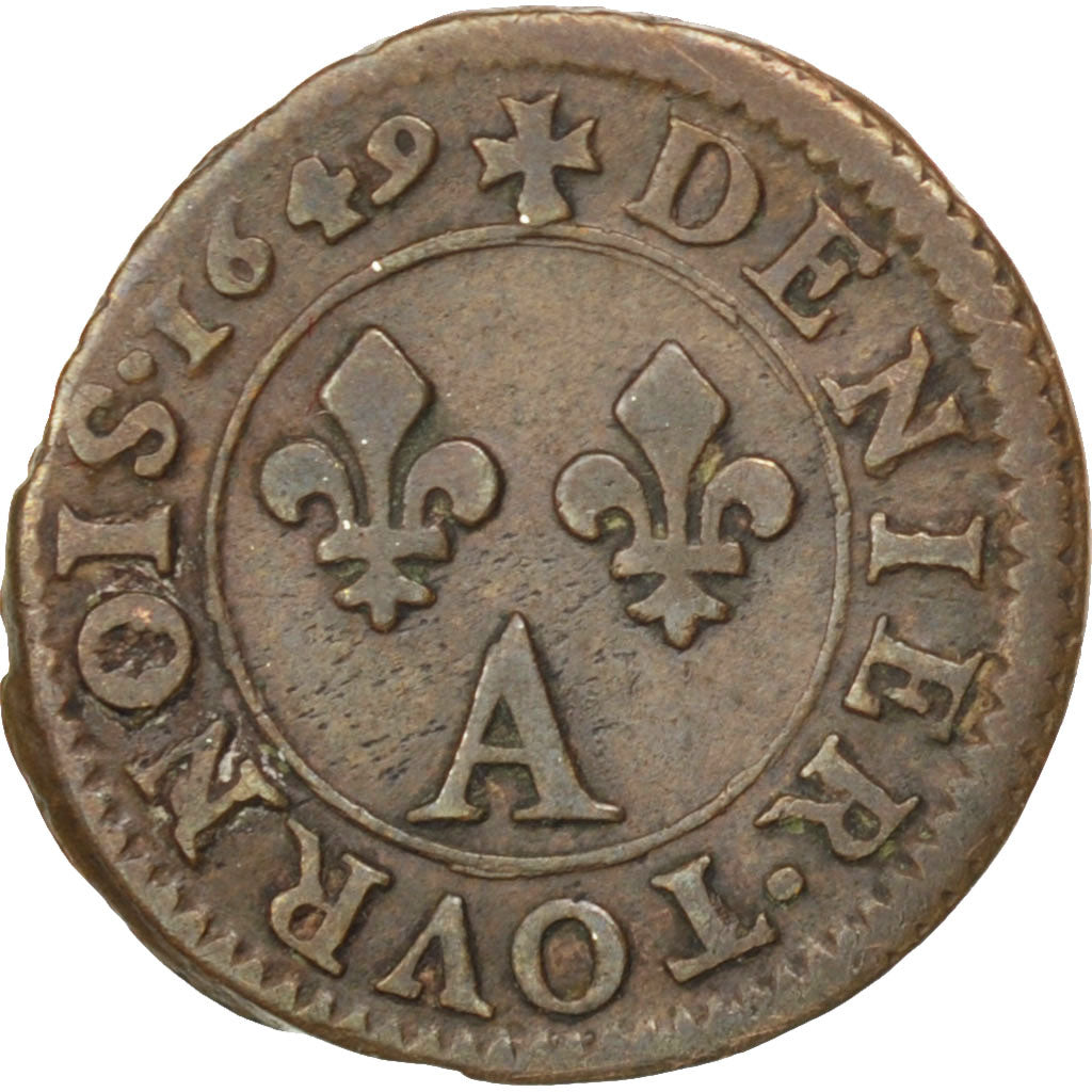 France, Louis XIV, Denier Tournois 1649 A (Paris), KM 167