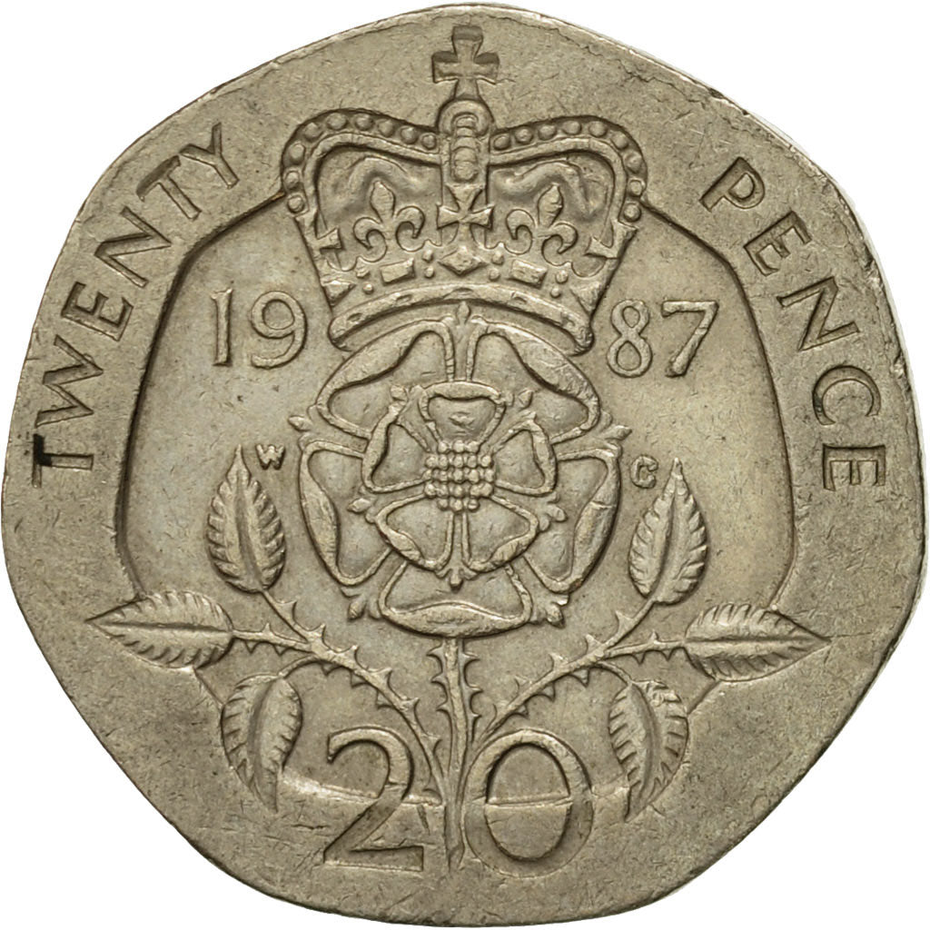 Coin, Great Britain, Elizabeth II, 20 Pence, 1987, AU(50-53), Copper-nickel
