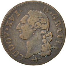 Coin, France, Louis XVI, Sol ou sou, Sol, 1791, Lyon, EF(40-45), Copper
