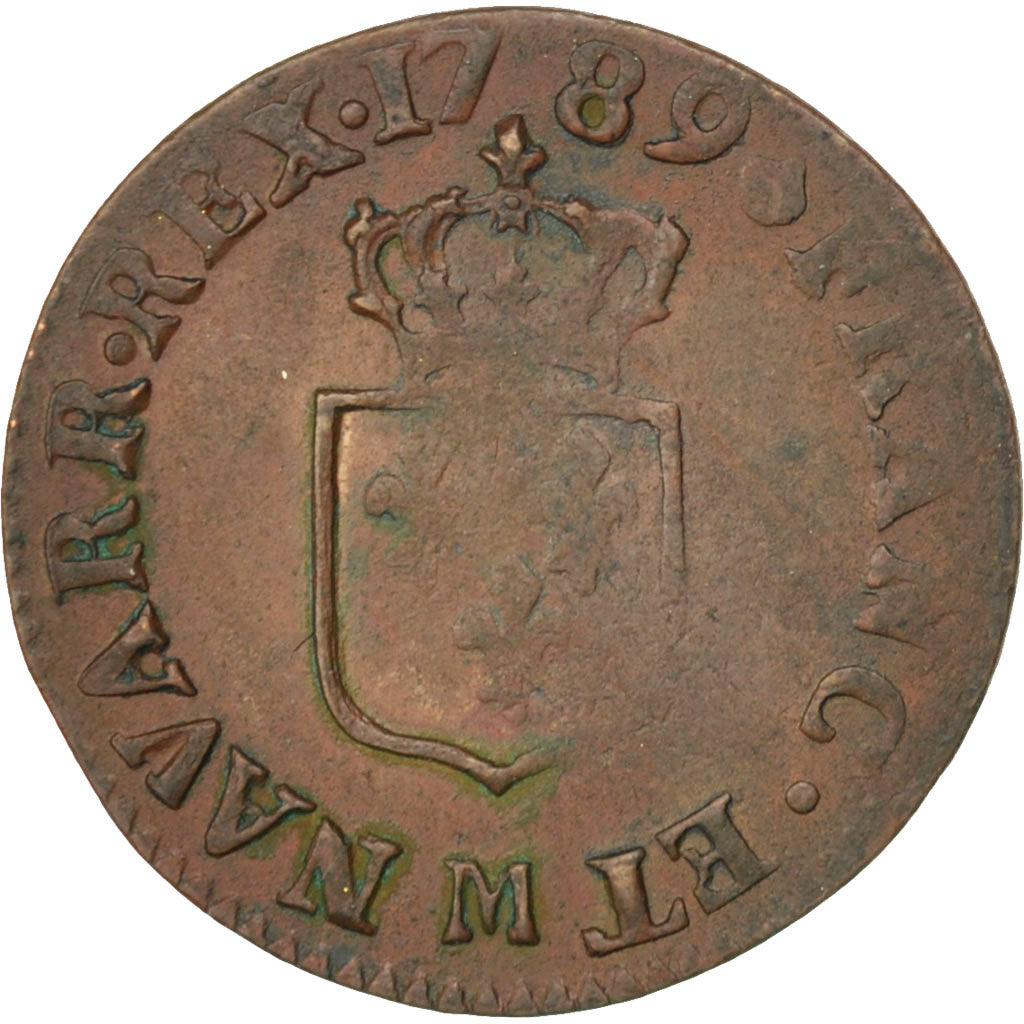 FRANCE, 1/2 Sol ou 1/2 sou, 1/2 Sol, 1789, Toulouse, KM #586.10, EF(40-45),...