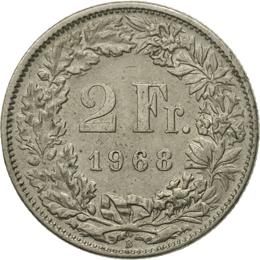 Coin, Switzerland, 2 Francs, 1968, Bern, AU(55-58), Copper-nickel, KM:21a.1