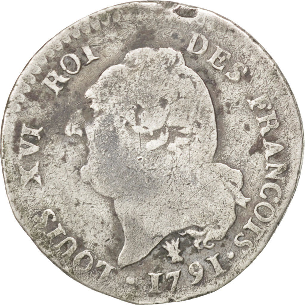 FRANCE, 15 sols françois, 15 Sols, 1/8 ECU, 1791, Limoges, KM #604.5, F(12-15),