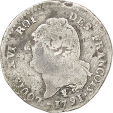 FRANCE, 15 sols françois, 15 Sols, 1/8 ECU, 1791, Limoges, KM #604.5, F(12-15),