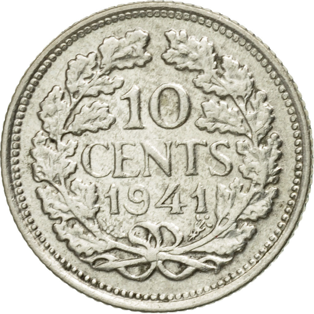 Coin, Netherlands, Wilhelmina I, 10 Cents, 1941, AU(55-58), Silver, KM:163