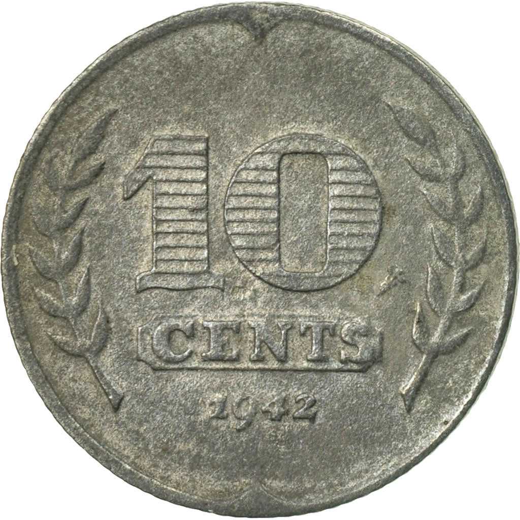 Coin, Netherlands, Wilhelmina I, 10 Cents, 1942, EF(40-45), Zinc, KM:173