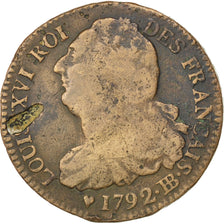 FRANCE, 2 sols français, 2 Sols, 1792, Strasbourg, KM #612, VF(30-35), Bronze, G