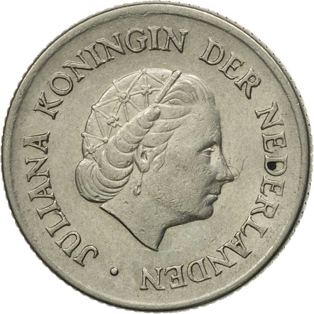 Coin, Netherlands, Juliana, 25 Cents, 1955, AU(50-53), Nickel, KM:183