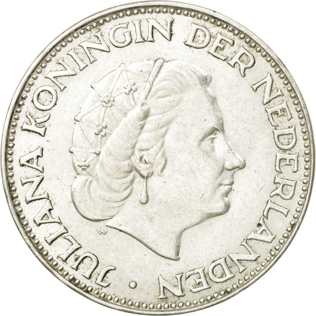 Coin, Netherlands, Juliana, 2-1/2 Gulden, 1966, AU(55-58), Silver, KM:185