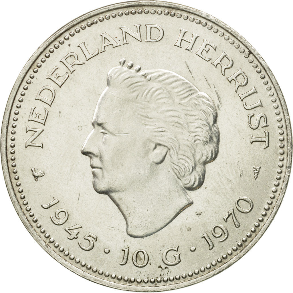 Coin, Netherlands, Juliana, 10 Gulden, 1970, MS(63), Silver, KM:195