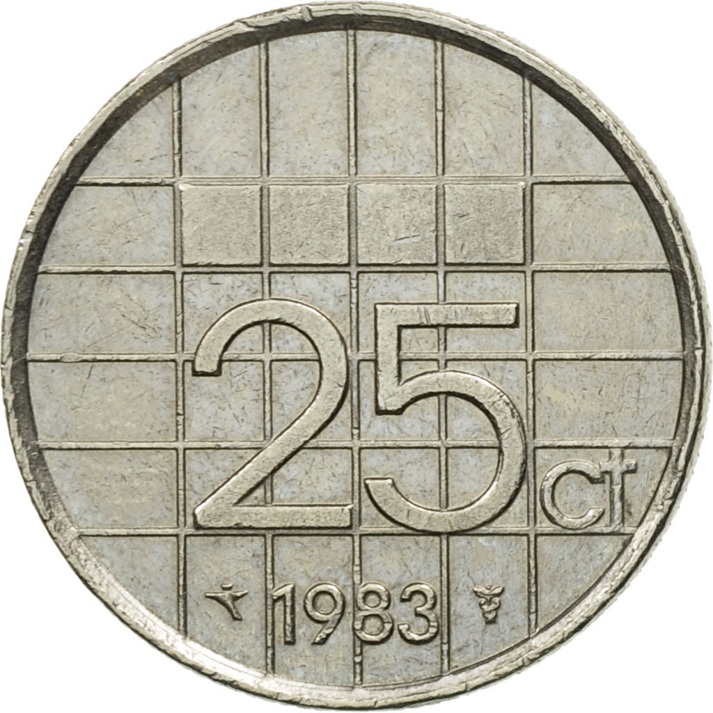 Moneta, Holandia, Beatrix, 25 Cents, 1983, EF(40-45), Nikiel, KM:204