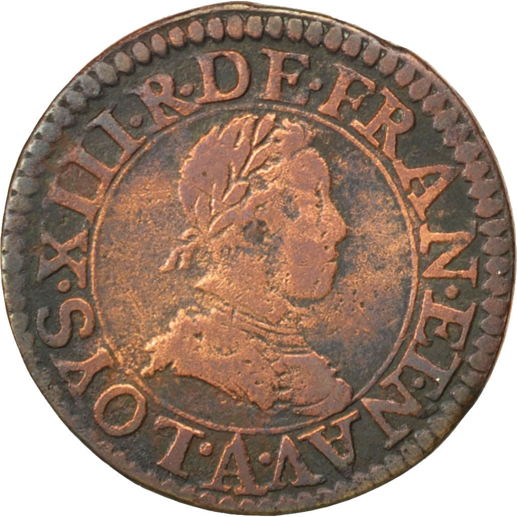 FRANCE, Double tournois, buste enfantin, Double Tournois, 1617, Paris, KM...