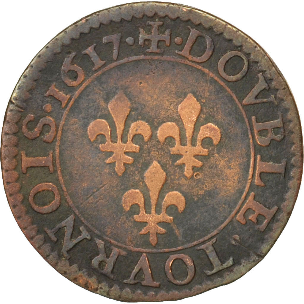 FRANCE, Double tournois, buste enfantin, Double Tournois, 1617, Paris, KM...