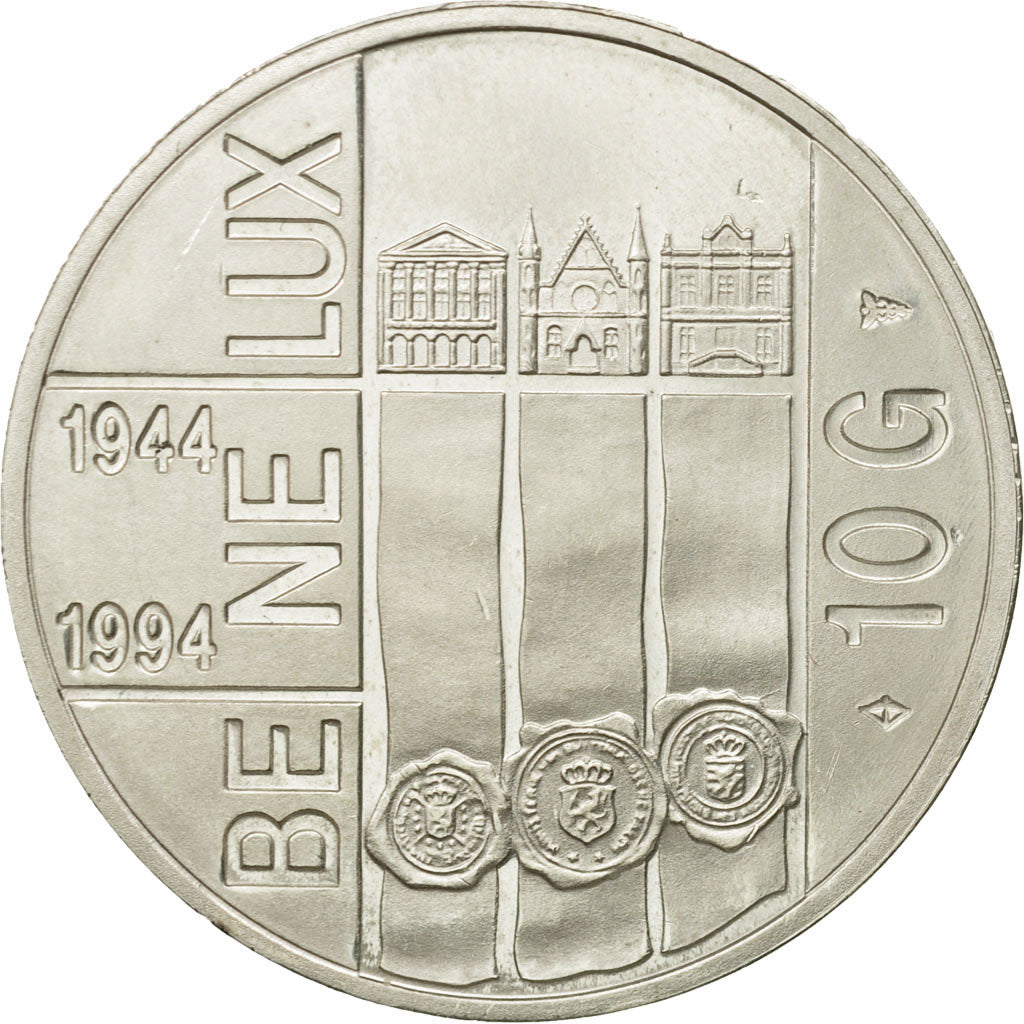 Coin, Netherlands, Beatrix, 10 Gulden, 1994, MS(63), Silver, KM:216