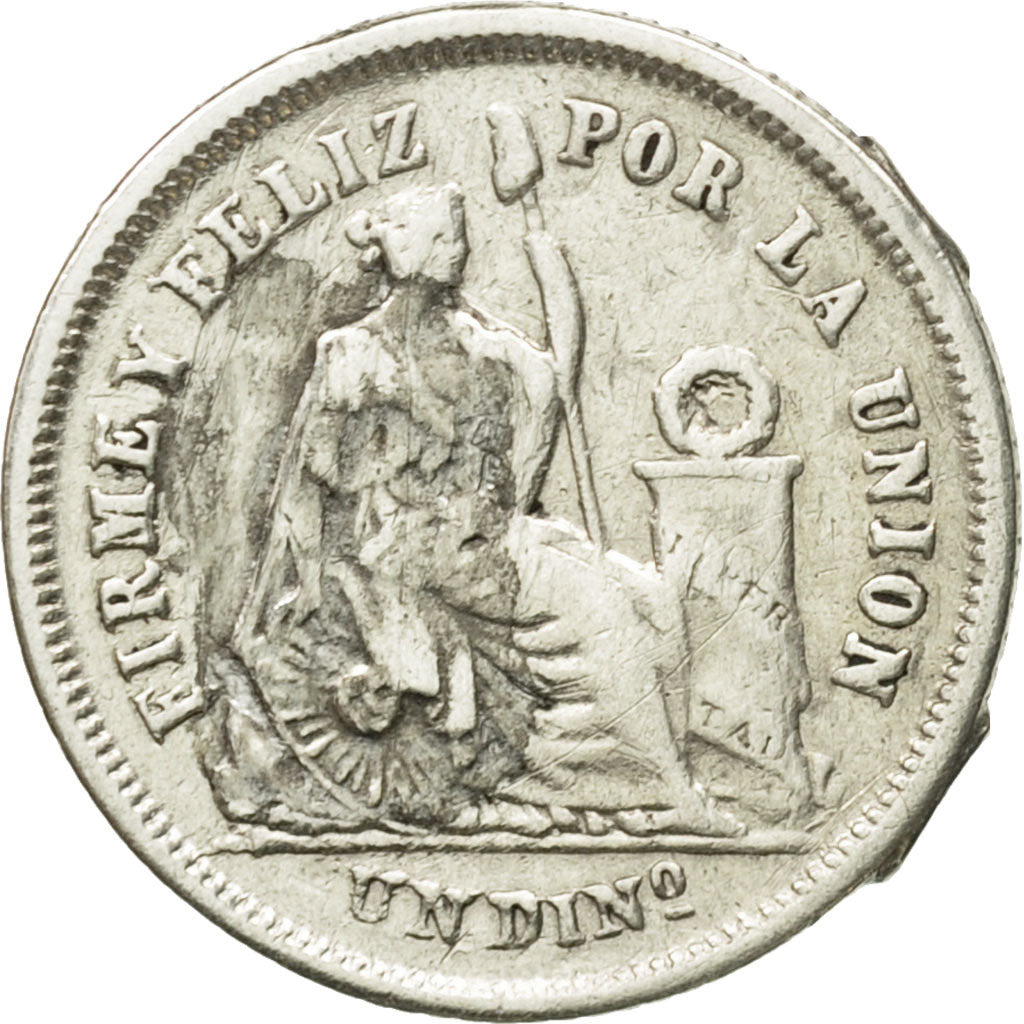 Coin, Peru, SOUTH PERU, Dinero, 1865, Lima, VF(30-35), Silver, KM:190