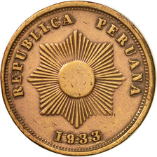 Monnaie, Pérou, 2 Centavos, 1933, Lima, TTB, Copper Or Bronze, KM:212.1