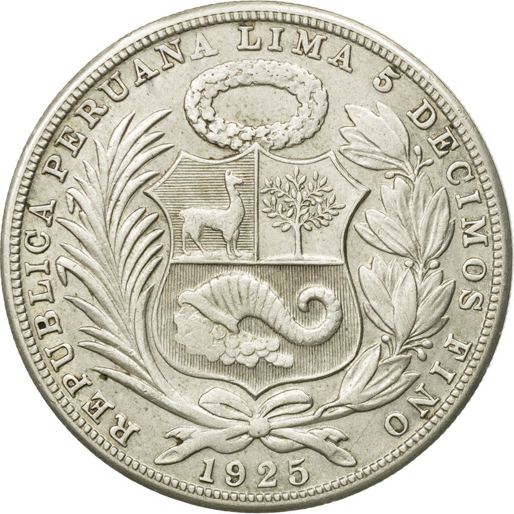 Coin, Peru, Sol, 1925, Philadelphia, AU(50-53), Silver, KM:218.1