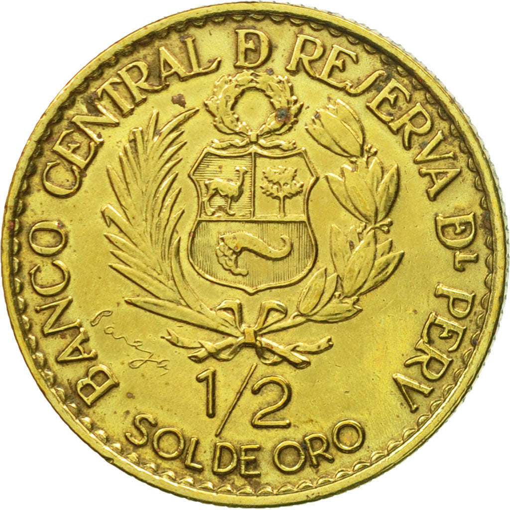 Coin, Peru, 1/2 Sol, 1965, Lima, AU(50-53), Brass, KM:239