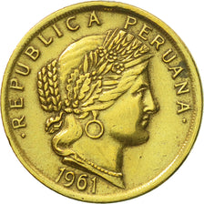 Coin, Peru, 10 Centavos, 1961, Lima, AU(50-53), Brass, KM:224.2