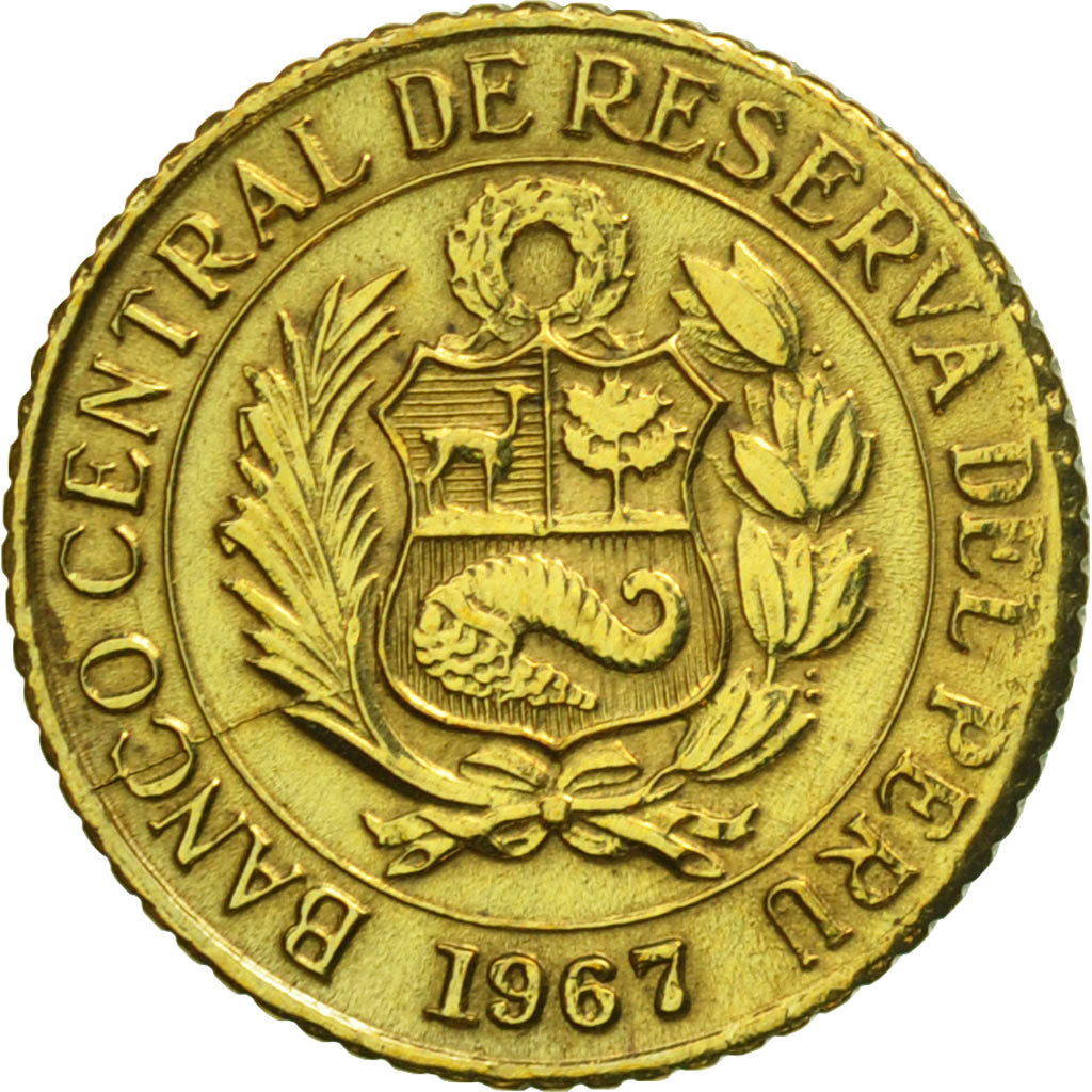 Coin, Peru, 5 Centavos, 1967, Lima, AU(55-58), Brass, KM:244.1