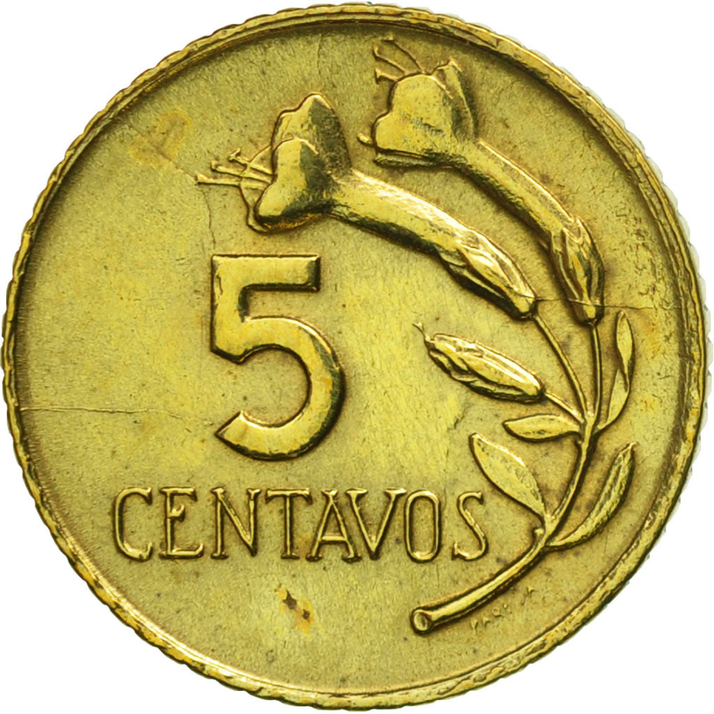 Coin, Peru, 5 Centavos, 1967, Lima, AU(55-58), Brass, KM:244.1