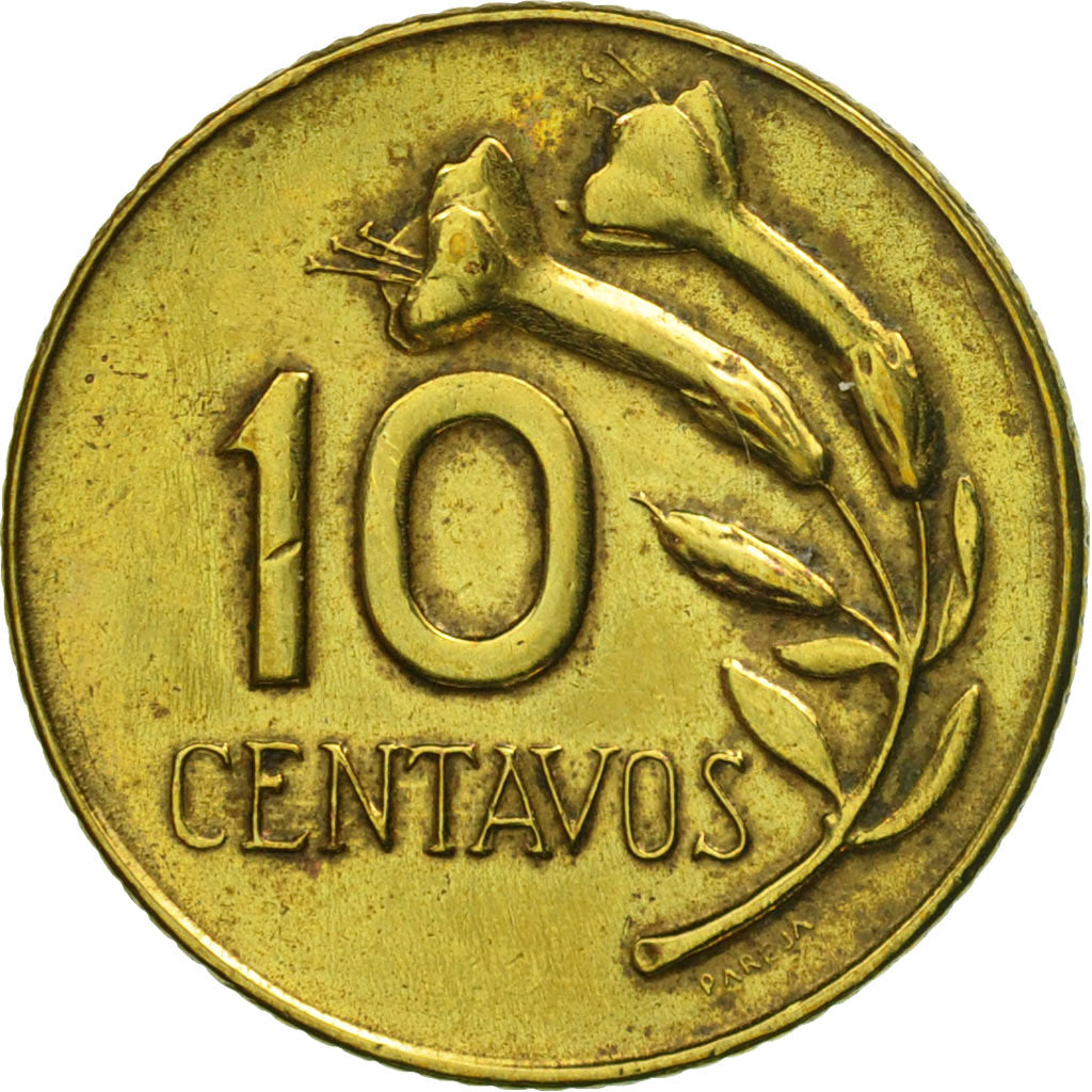 Coin, Peru, 10 Centavos, 1967, Lima, EF(40-45), Brass, KM:245.1