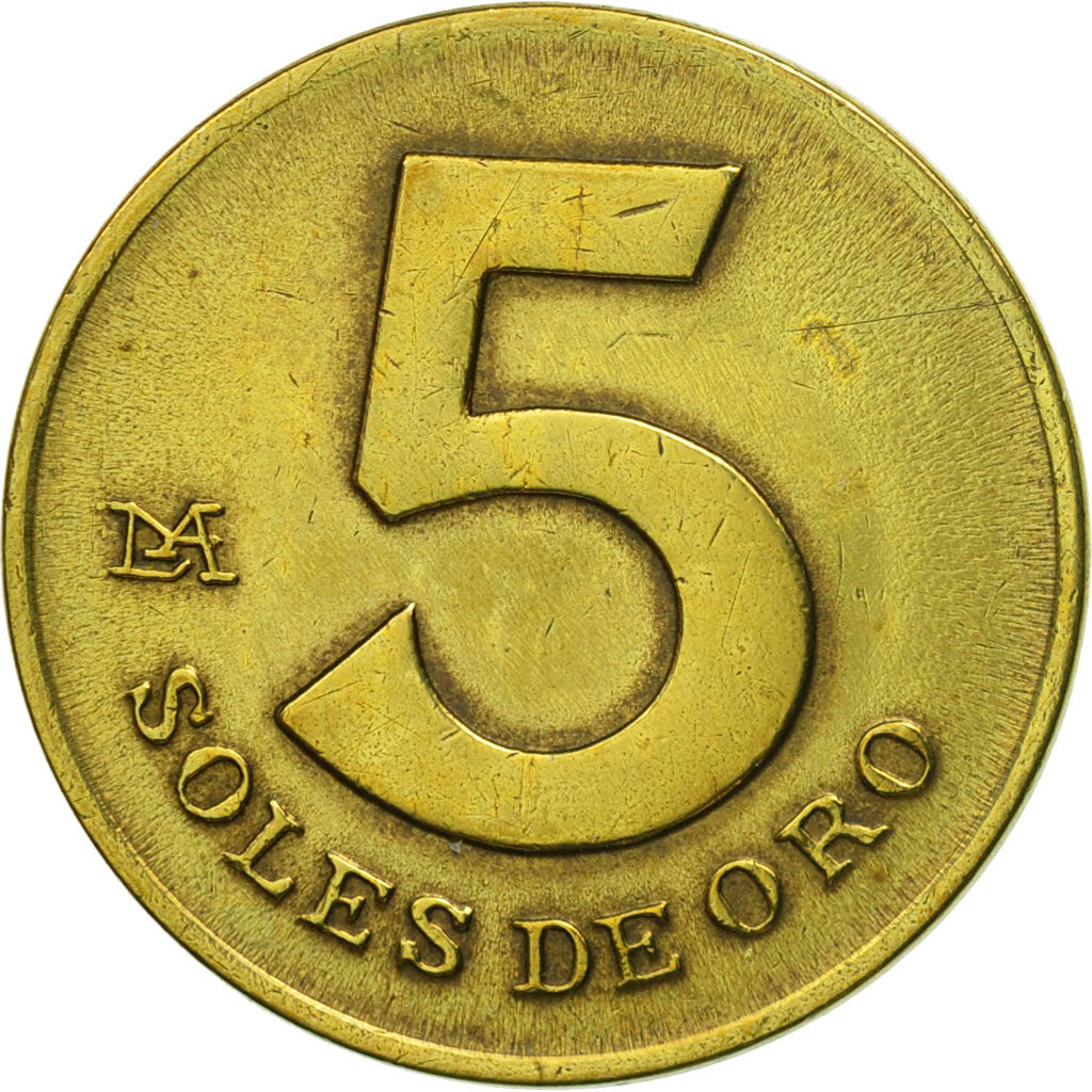 Coin, Peru, 5 Soles, 1978, Lima, AU(50-53), Brass, KM:271