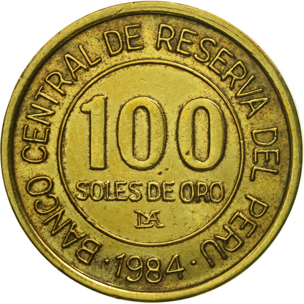 Coin, Peru, 100 Soles, 1984, Lima, AU(55-58), Brass, KM:288