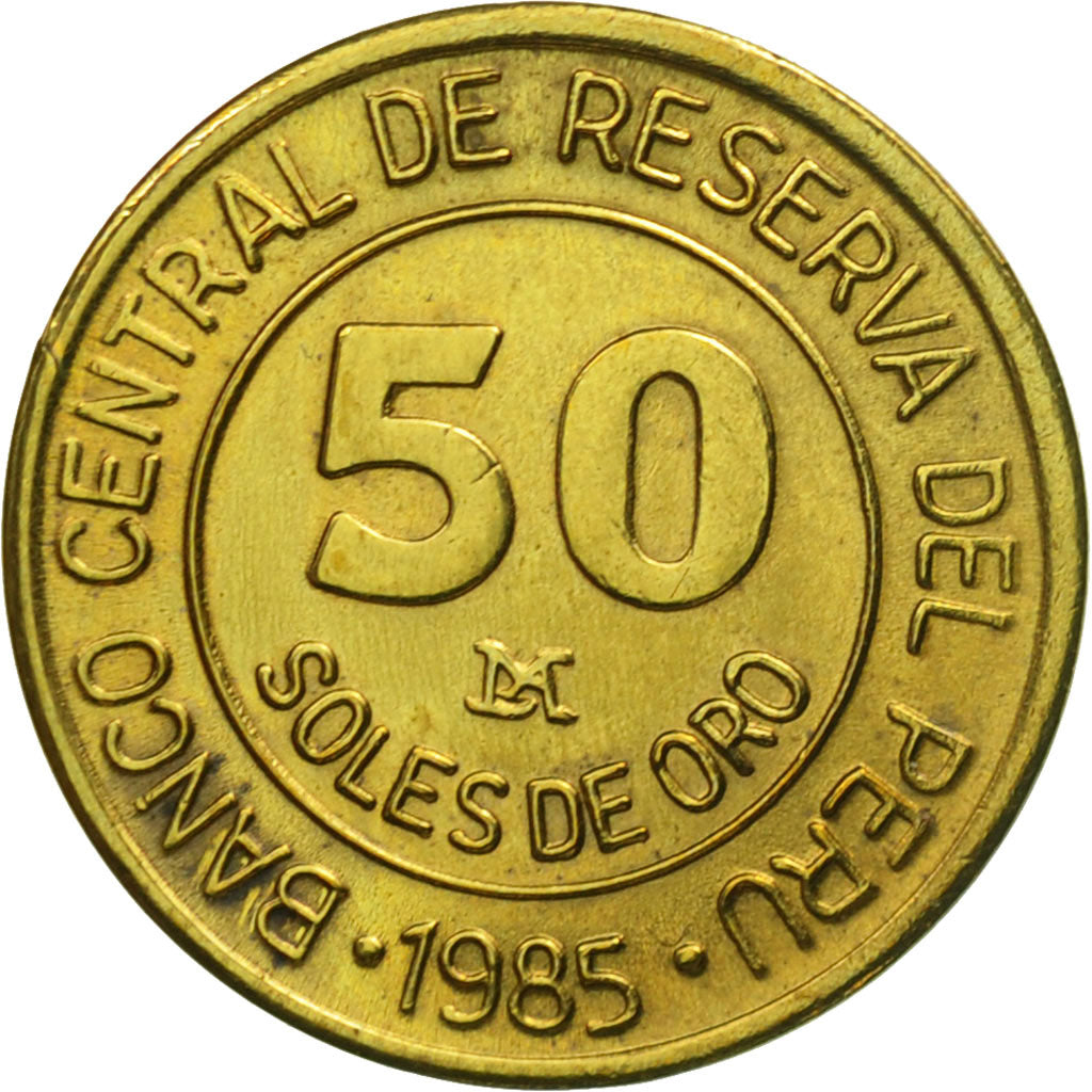 Coin, Peru, 50 Soles, 1985, Lima, AU(55-58), Brass, KM:321