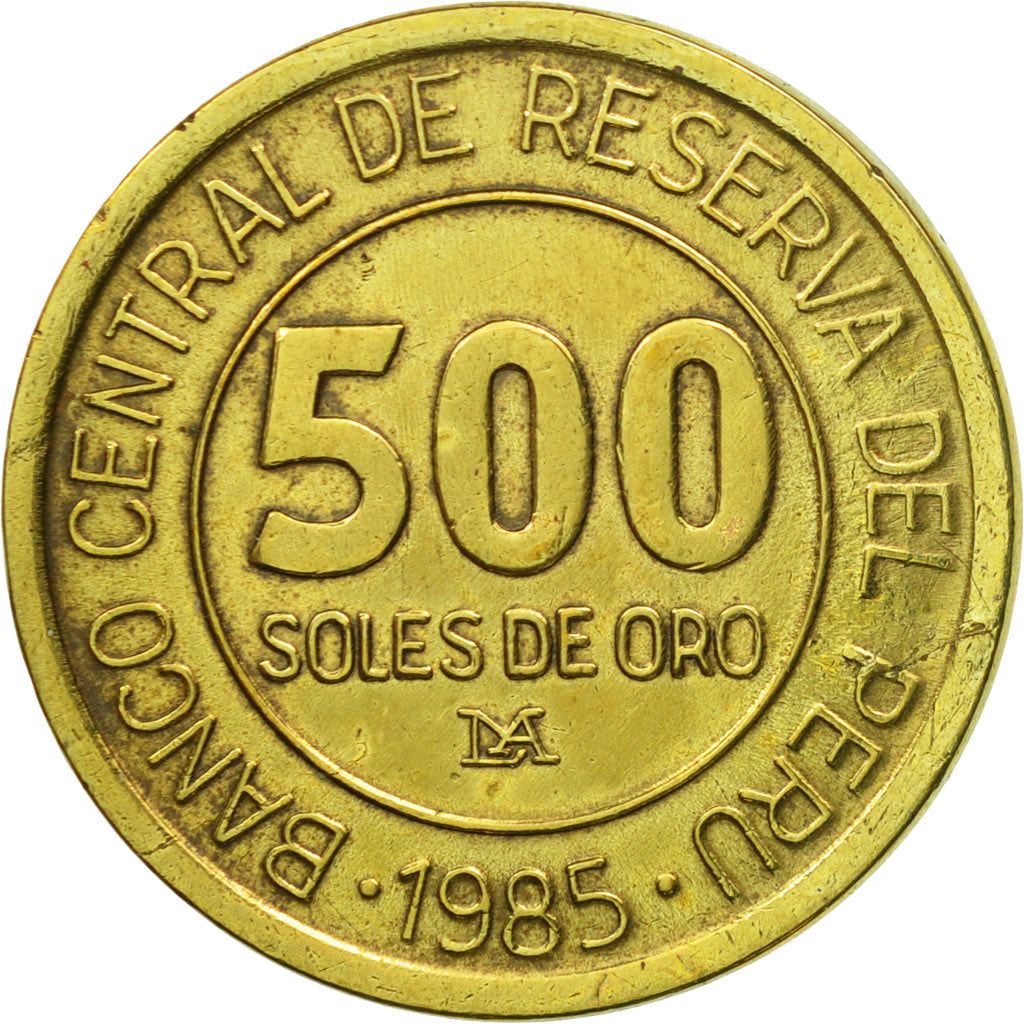 Coin, Peru, 500 Soles, 1985, Lima, AU(55-58), Brass, KM:310