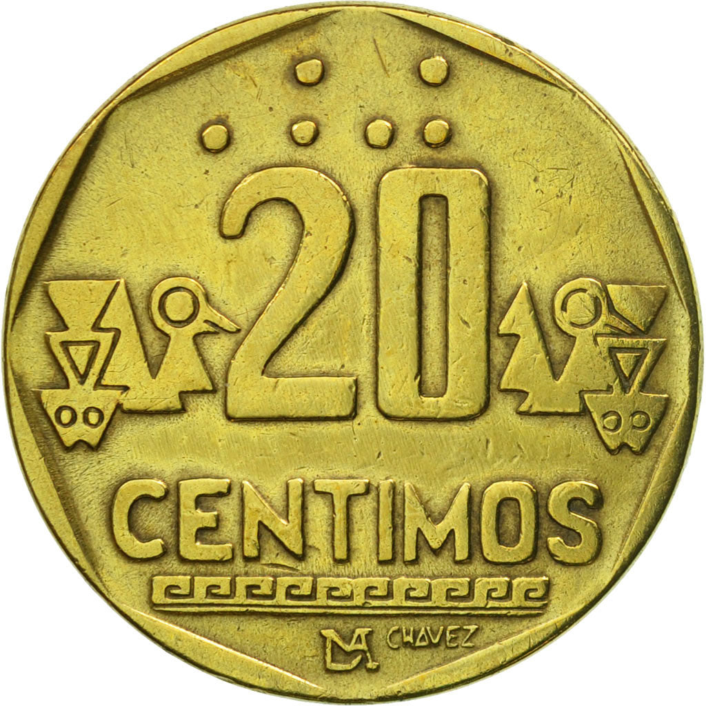 Coin, Peru, 20 Centimos, 1992, Lima, EF(40-45), Brass, KM:306.1