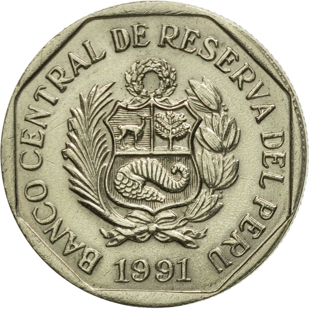 Coin, Peru, 50 Centimos, 1991, Lima, MS(63), Copper-Nickel-Zinc, KM:307.1