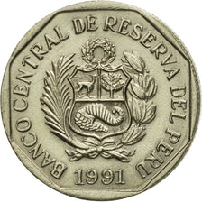 Coin, Peru, 50 Centimos, 1991, Lima, MS(63), Copper-Nickel-Zinc, KM:307.1