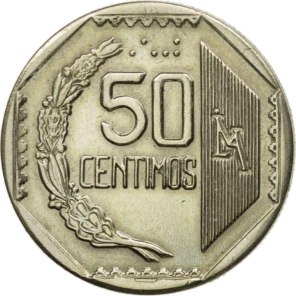 Coin, Peru, 50 Centimos, 1991, Lima, MS(63), Copper-Nickel-Zinc, KM:307.1