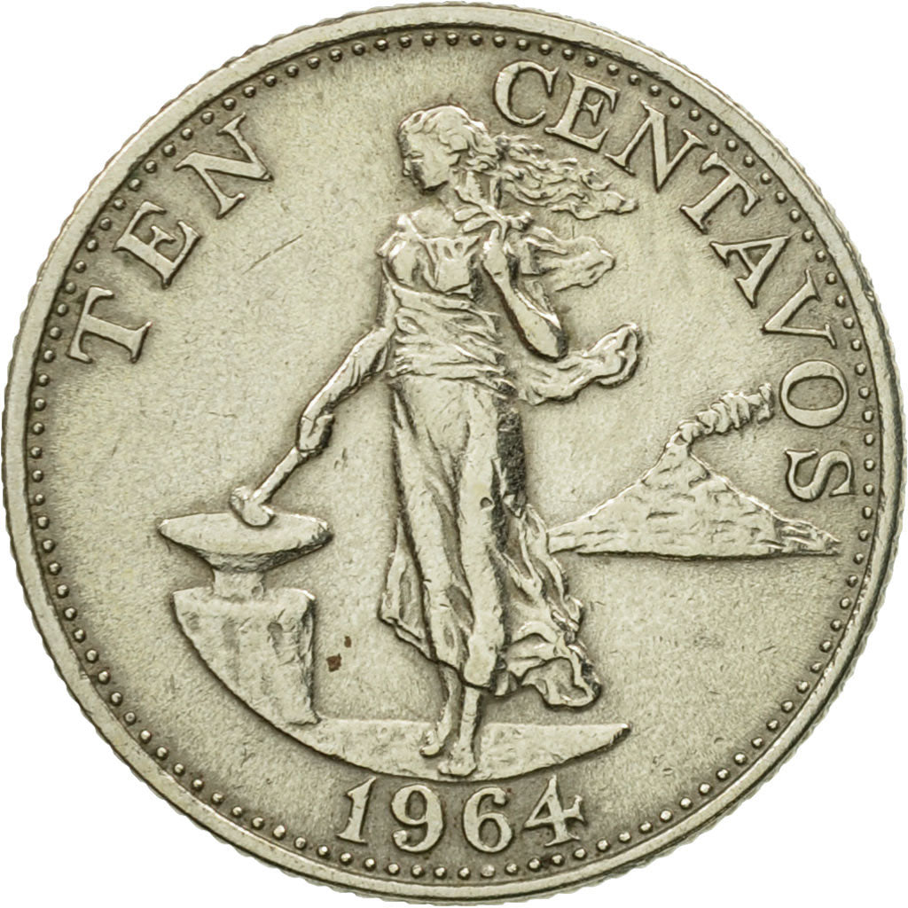 Coin, Philippines, 10 Centavos, 1964, AU(50-53), Copper-Nickel-Zinc, KM:188