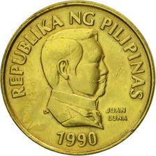 Coin, Philippines, 25 Sentimos, 1990, MS(63), Brass, KM:241.1