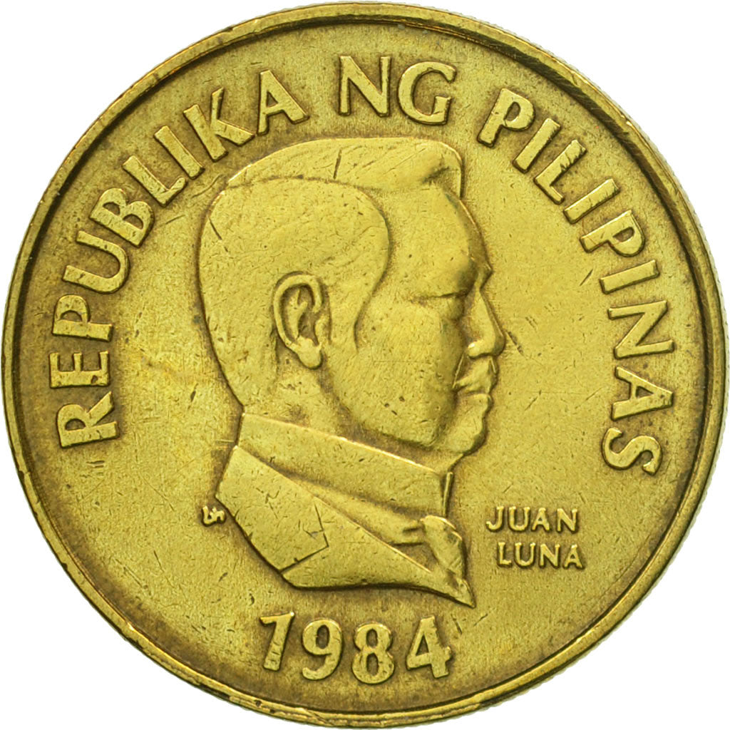 Coin, Philippines, 25 Sentimos, 1984, AU(55-58), Brass, KM:241.1