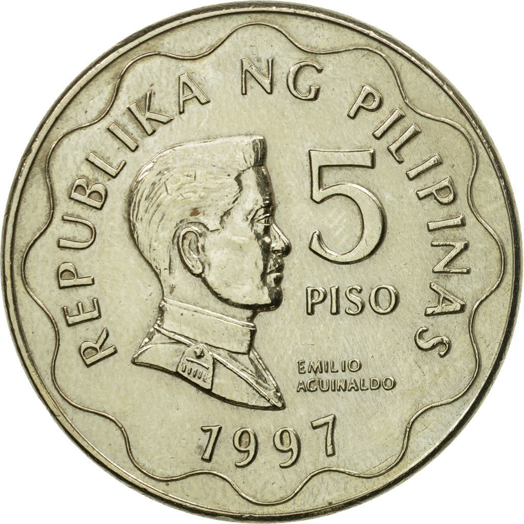 Coin, Philippines, 5 Piso, 1997, AU(55-58), Nickel-brass, KM:272