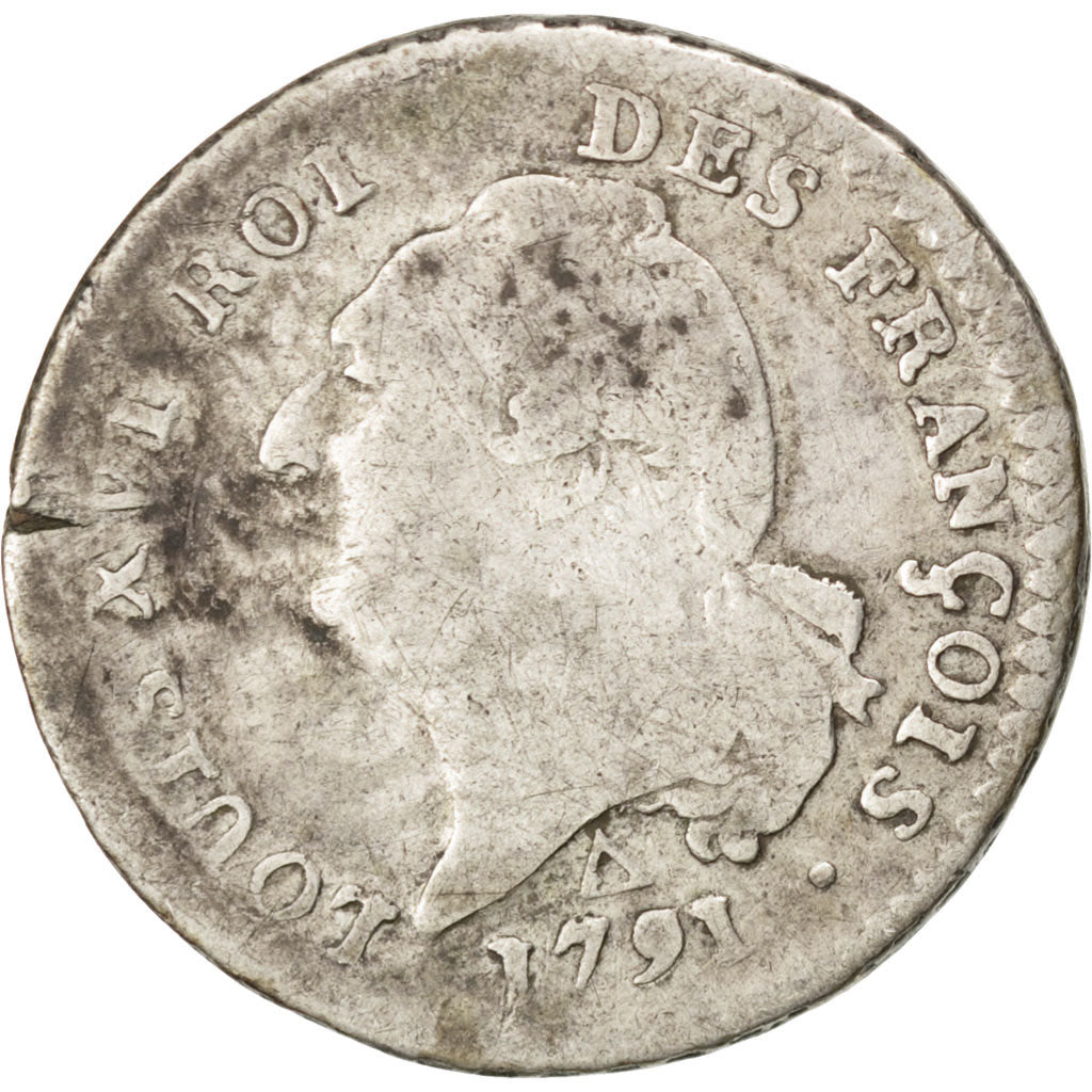 Francia, 15 sols françois, 15 Sols, 1/8 ECU, 1791, Orléans, B, Argento, KM:...