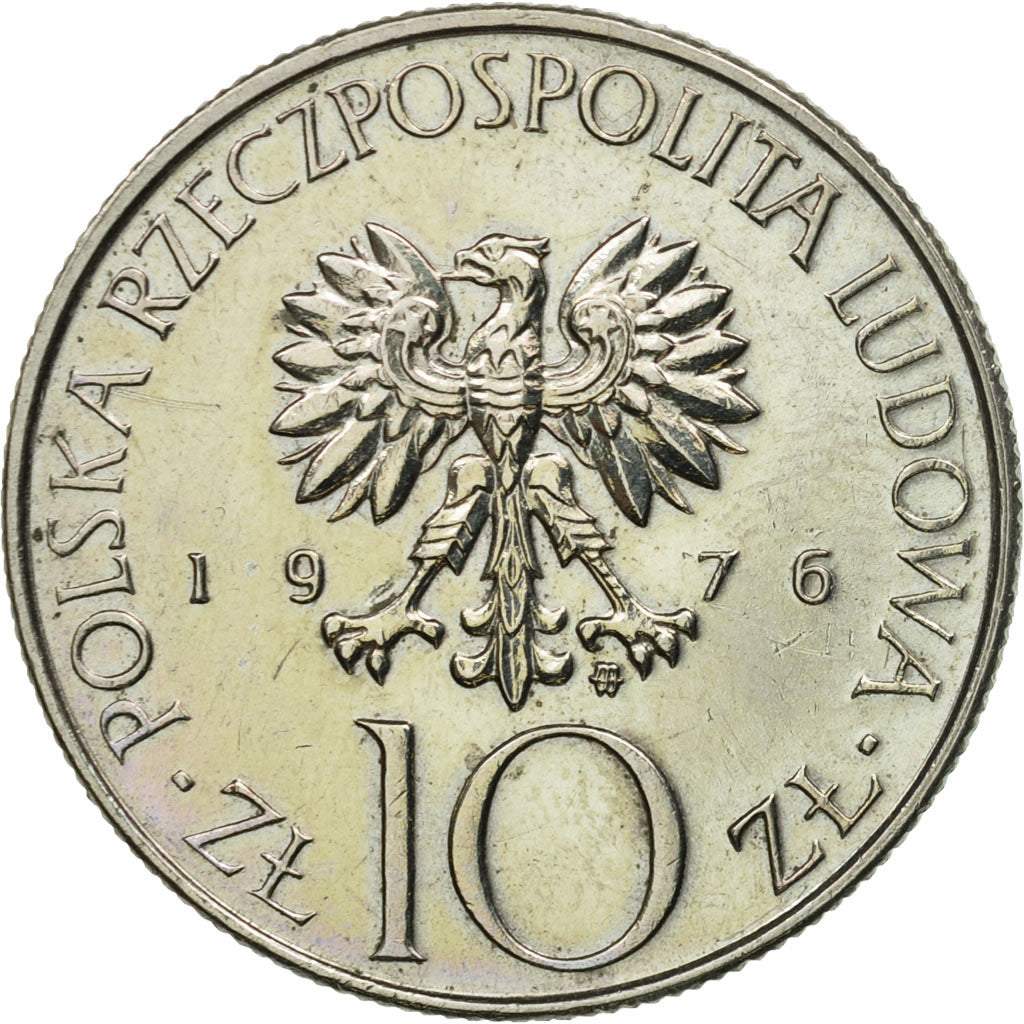 Coin, Poland, 10 Zlotych, 1976, Warsaw, AU(55-58), Copper-nickel, KM:74