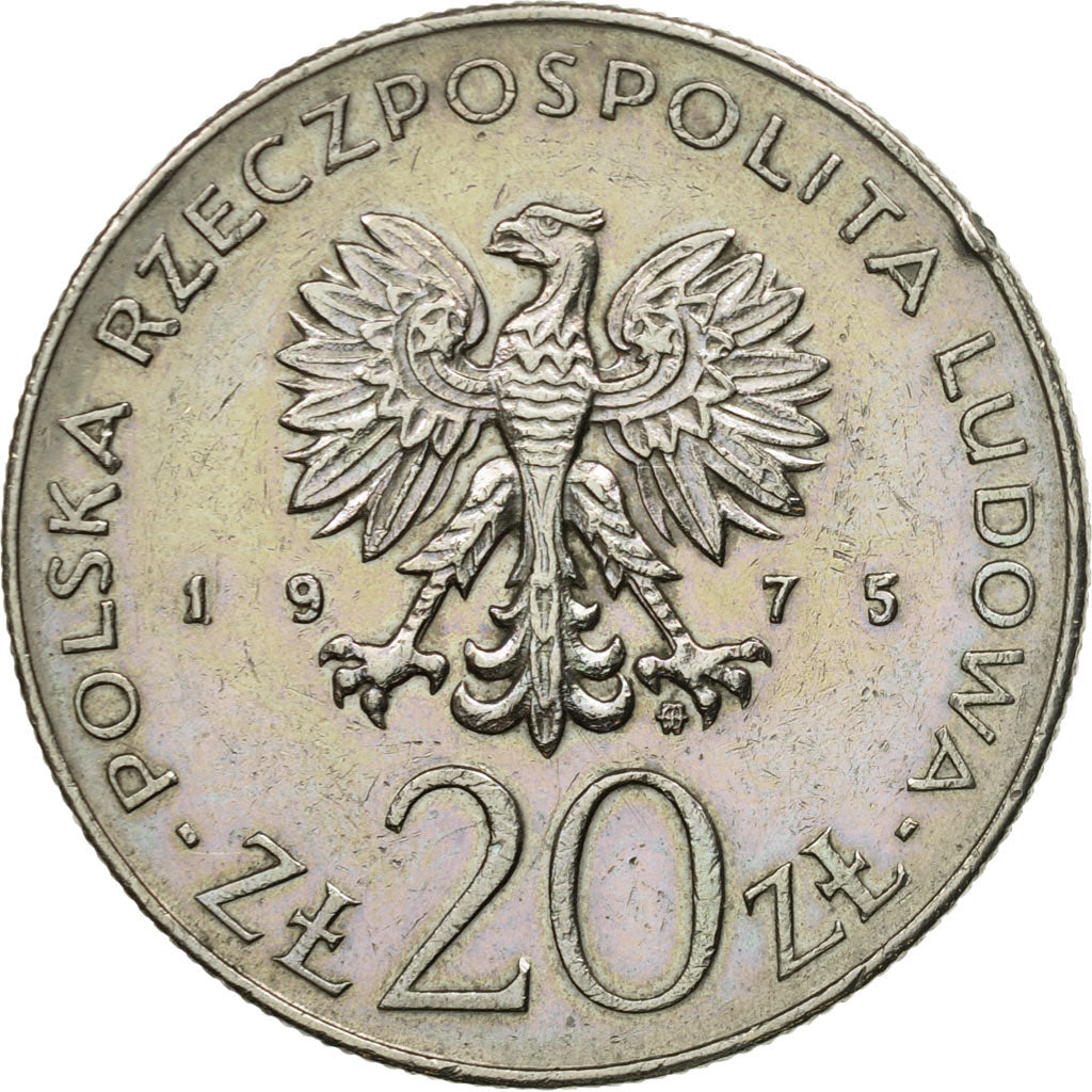 Coin, Poland, 20 Zlotych, 1975, Warsaw, AU(55-58), Copper-nickel, KM:75
