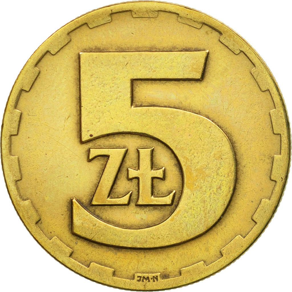 Coin, Poland, 5 Zlotych, 1976, Warsaw, AU(55-58), Brass, KM:81.1
