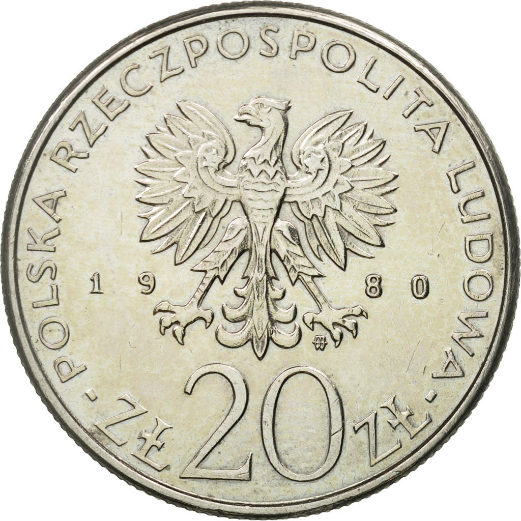 Coin, Poland, 20 Zlotych, 1980, Warsaw, MS(60-62), Copper-nickel, KM:112