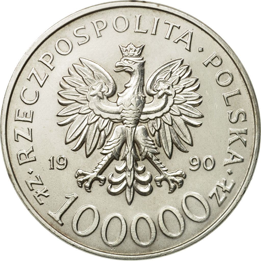 Coin, Poland, 100000 Zlotych, 1990, Warsaw, MS(63), Silver, KM:196.1